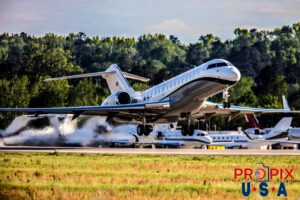 HB-JII 2010 Bombardier Global Express GLEX Country of registration: Switzerland AGS (KAGS) Augusta Georgia regional airport Photo date: 4-10-2023 Departing Augusta Georgia regional airport shortly after the 2023 Masters Tournament.