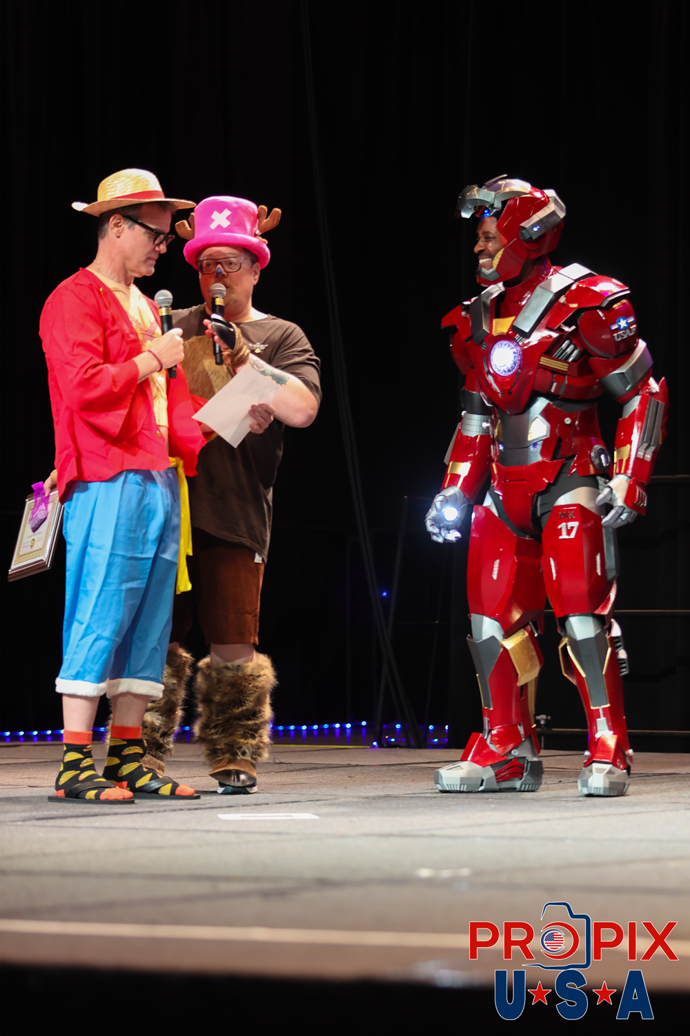Dragon Con Masquerade 2025. Hosts: Tony Gowell and Eddie McClintock with one of the category winners. Photo date: 8-31-2025 Dragoncon