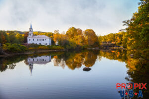 Riverfront church in Maine in Autumn Photo date: 9-29-2025