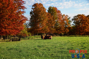 Farm machinery with fall colors in Maine Photo date: 9-30-2025