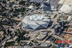 Aerial photo of the Mercedes Benz Stadium Atlanta Georgia Photo date: 4-14-2025