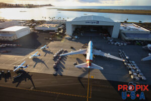 Kalitta air 747 cargo / freighter parked at HNL Honolulu international airport. Honolulu and Diamondhead in the background. Boeing B747 HNL (PHNL) Photo date: 10-4-2024