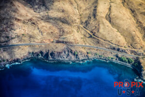 Aerial photo of Maui Shoreline along the "Road to Lahaina" (HI-30) Honoapi'ilani Highway. Photo date: 10-6-2024