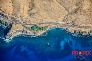 Aerial photo of Maui Shoreline along the "Road to Lahaina" (HI-30) Honoapi'ilani Highway. Photo date: 10-6-2024
