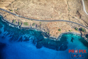 Aerial photo of the Maui Shoreline along the "Road to Lahaina" (HI-30) Honoapi'ilani Highway. Photo date: 10-6-2024