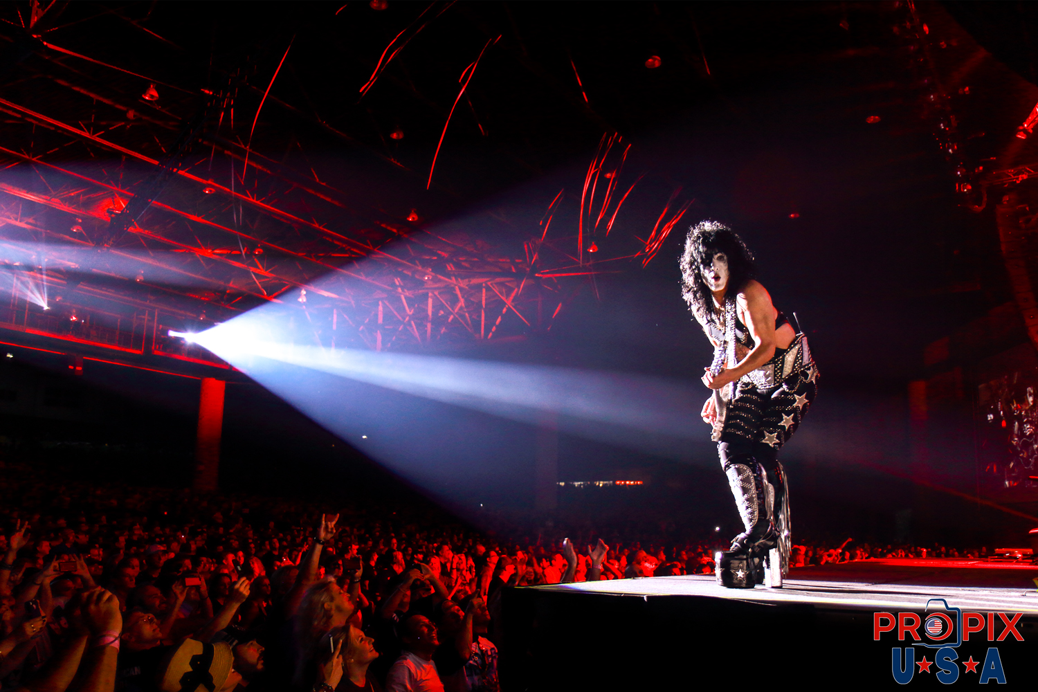 Paul Stanley of KISS giving a look for the camera during concert Photo date: 7-18-2014