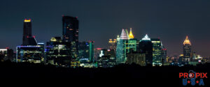 Skyline of Downtown and Mid town Atlanta Georgia at Night Photo date: 8-13-2017