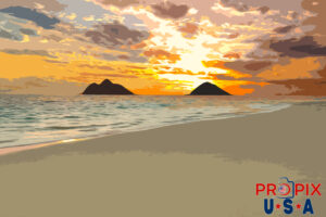 The Mokes islands seen from Lani Kai Beach Oahu Hawaii art rendering