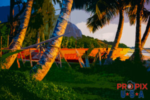 Outrigger canoe under construction on Oahu Hawaii art rendering