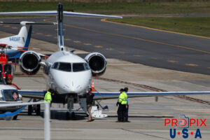 N350CK 2019 Bombardier Challenger 350 CL35 PDK (KPDK) Peachtree Dekalb airport Atlanta Georgia Photo date: 4-4-2024 On this day winds were gusting up to 40 knots. Clearly the owner of the Challenger had met the fuel truck driver from Epps before.
