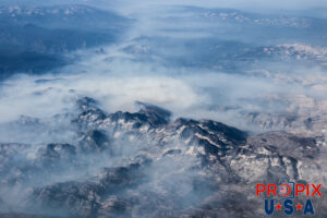 Aerial photo of smoke from massive California wildfires covering hundreds of square miles. Photo date: 8-17-2018