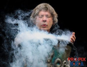 Iron Maiden's Bruce Dickinson in the theatrical opening number of The Book of Souls world tour.