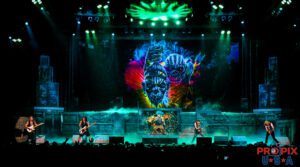 Iron Maiden performing during The Book of Souls World Tour. Bruce Dickinson: Vocals Steve Harris: Bass guitar Nicko McBrain: Drums Dave Murray: Guitar Adrian Smith: Guitar Janick Gers: Guitar And Eddie..!