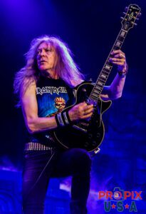 Janick Gers of Iron Maiden performing during The Book of Souls World Tour.