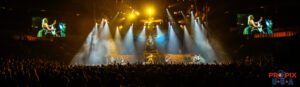 Panoramic view of Iron Maiden performing during The Book of Souls World Tour. Bruce Dickinson: Vocals Steve Harris: Bass guitar Nicko McBrain: Drums Dave Murray: Guitar Adrian Smith: Guitar Janick Gers: Guitar And Eddie..!