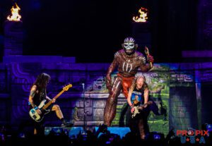 Iron Maiden's Eddie was out to get Janick with a hatchet during The Book of Souls World Tour. Steve Harris: Bass guitar Janick Gers: Guitar And Eddie..!