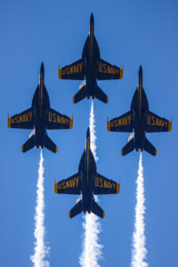 Blue Angels 2026 #1. Capt. Adam Bryan (Commanding Officer) #2. Lt. Cam Schneider (Right Wing) #3. Lt. Chris Houben (Left Wing) #4. Lt. Col. Brandon Wilkins (Slot) Setting up for the Diamond Vertical Break Boeing FA-18 Super Hornet Naval Air Station Meridian Mississippi Airport code(s) NMM, KNMM Photo Date: 3-28-2026