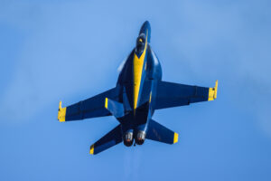 Blue Angels 2026 #5. Lcdr. Connor O'Donnell (Lead Solo) Blue Angel #5 and #6 (not seen) had just passed over the crowd as they were performing the "Opposing Minimum Radius Turn" with afterburners fully engaged. Boeing FA-18 Super Hornet Naval Air Station Meridian Mississippi Airport code(s) NMM, KNMM Photo Date: 3-28-2026