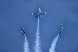 Blue Angels 2026 #1. Capt. Adam Bryan (Commanding Officer) #3. Lt. Chris Houben (Left Wing) #4. Lt. Col. Brandon Wilkins (Slot) Diamond Vertical Break (Aircraft #2 went missing for part of the show) Boeing FA-18 Super Hornet Naval Air Station Meridian Mississippi Airport code(s) NMM, KNMM Photo Date: 3-28-2026