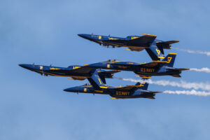 Blue Angels 2026 #1. Capt. Adam Bryan (Commanding Officer) #2. Lt. Cam Schneider (Right Wing) #3. Lt. Chris Houben (Left Wing) #4. Lt. Col. Brandon Wilkins (Slot) Performing the Double Farvel Boeing FA-18 Super Hornet Naval Air Station Meridian Mississippi Airport code(s) NMM, KNMM Photo Date: 3-28-2026