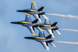 Blue Angels 2026 #1. Capt. Adam Bryan (Commanding Officer) #2. Lt. Cam Schneider (Right Wing) #3. Lt. Chris Houben (Left Wing) #4. Lt. Col. Brandon Wilkins (Slot) Performing the Diamond 360 Boeing FA-18 Super Hornet Naval Air Station Meridian Mississippi Airport code(s) NMM, KNMM Photo Date: 3-28-2026
