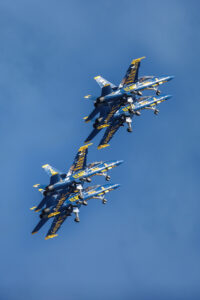 Blue Angels 2026 #1. Capt. Adam Bryan (Commanding Officer) #2. Lt. Cam Schneider (Right Wing) #3. Lt. Chris Houben (Left Wing) #4. Lt. Col. Brandon Wilkins (Slot) Performing the Diamond Dirty Loop Boeing FA-18 Super Hornet Naval Air Station Meridian Mississippi Airport code(s) NMM
