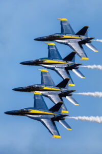 Blue Angels 2026 #1. Capt. Adam Bryan (Commanding Officer) #2. Lt. Cam Schneider (Right Wing) #3. Lt. Chris Houben (Left Wing) #4. Lt. Col. Brandon Wilkins (Slot) Performing the Echelon Parade Boeing FA-18 Super Hornet Naval Air Station Meridian Mississippi Airport code(s) NMM, KNMM Photo Date: 3-28-2026