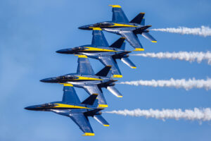 Blue Angels 2026 #1. Capt. Adam Bryan (Commanding Officer) #2. Lt. Cam Schneider (Right Wing) #3. Lt. Chris Houben (Left Wing) #4. Lt. Col. Brandon Wilkins (Slot) Performing the Diamond Dirty Loop Boeing FA-18 Super Hornet Naval Air Station Meridian Mississippi Airport code(s) NMM, KNMM Photo Date: 3-28-2026