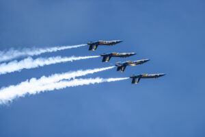 Blue Angels 2026 #1. Capt. Adam Bryan (Commanding Officer) #2. Lt. Cam Schneider (Right Wing) #3. Lt. Chris Houben (Left Wing) #4. Lt. Col. Brandon Wilkins (Slot) Performing the Left Echelon Roll Boeing FA-18 Super Hornet Naval Air Station Meridian Mississippi Airport code(s) NMM, KNMM Photo Date: 3-28-2026