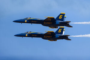 Blue Angels 2026 #5. Lcdr. Connor O'Donnell (Lead Solo) #6. Maj. Scott Laux (Opposing Solo) Performing the Diamond Dirty Loop Boeing FA-18 Super Hornet Naval Air Station Meridian Mississippi Airport code(s) NMM, KNMM Photo Date: 3-28-2026